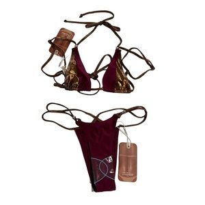 NWT JADED LONDON Luna Metallic Micro Bikini Triangle Top and Bottoms
